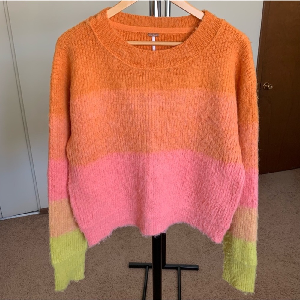Free People Autumn Sky Ombre Sweater wool blend peach orange pink medium - Picture 9 of 12